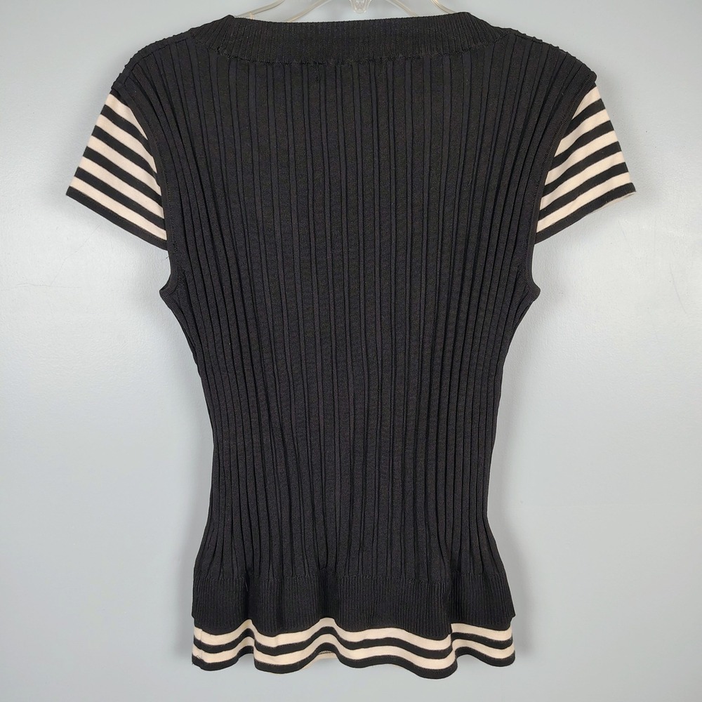 August Silk Womens M Ribbed Knit Layered Top Black Striped Y2K Preppy Chic - Picture 6 of 8